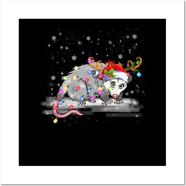 Possum Christmas Lights Santa Reindeer Possum Lover Wall Art by Mitsue Kersting